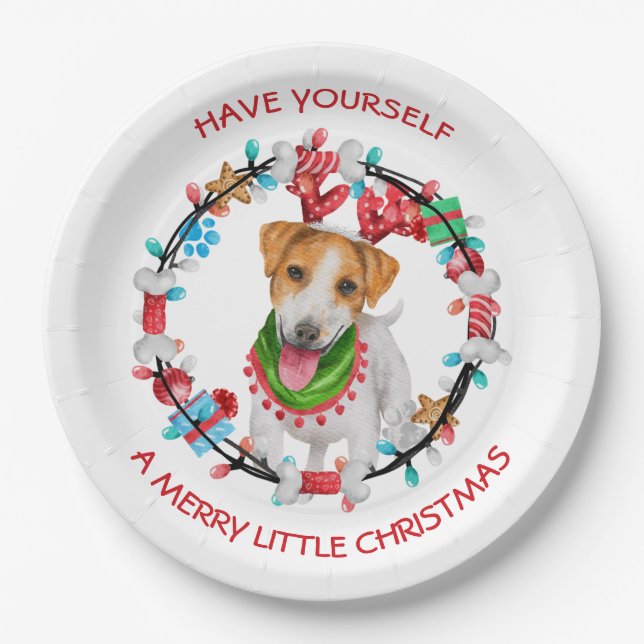 Jack Russell Terrier Have A Merry Christmas Paper Plates (Front)