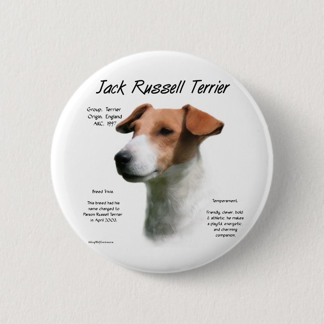 Jack Russell Terrier History  Pinback Button (Front)