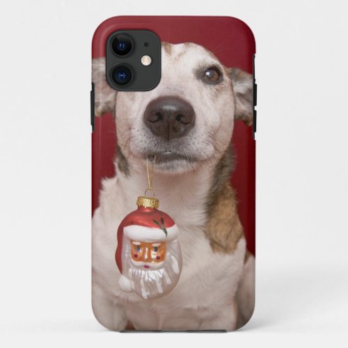 Jack Russell Terrier Holding Christmas Ornament iPhone 11 Case