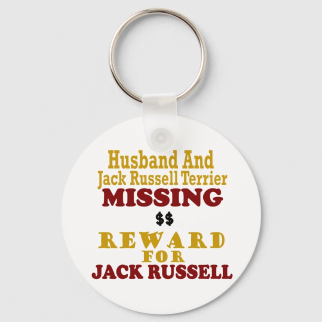 Jack Russell Terrier & Husband Missing Reward For Keychain (Front)