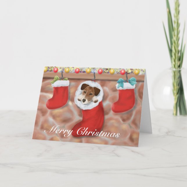 Jack Russell Terrier in a stocking Holiday Card (Front)