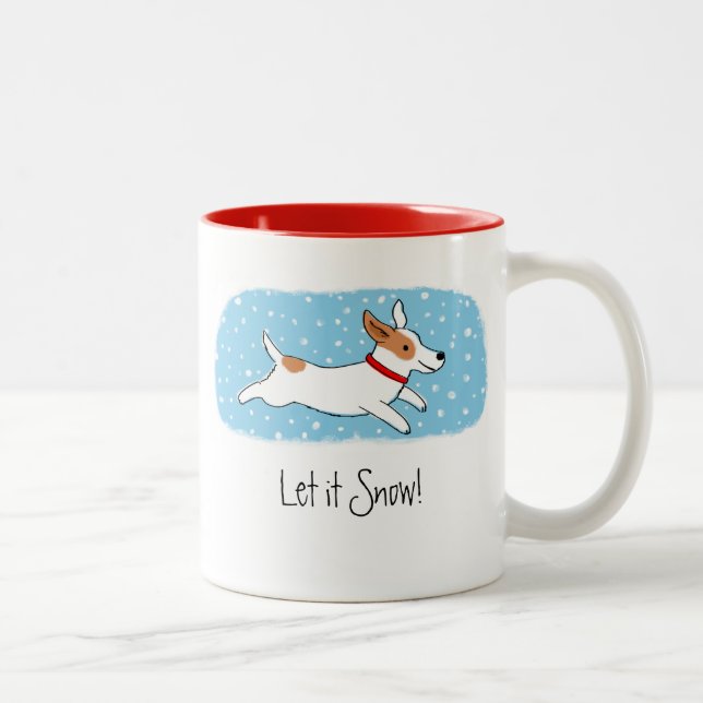 Jack Russell Terrier Let it Snow Dog Holiday Cute Two-Tone Coffee Mug (Right)