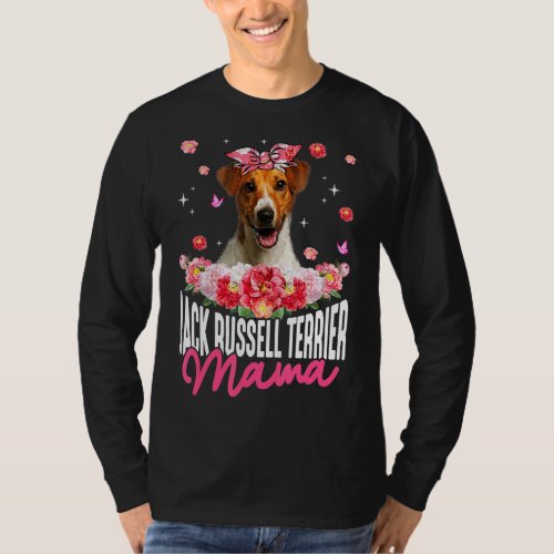 Jack Russell Terrier Mama Flower Bandana Dog Mothe T_Shirt