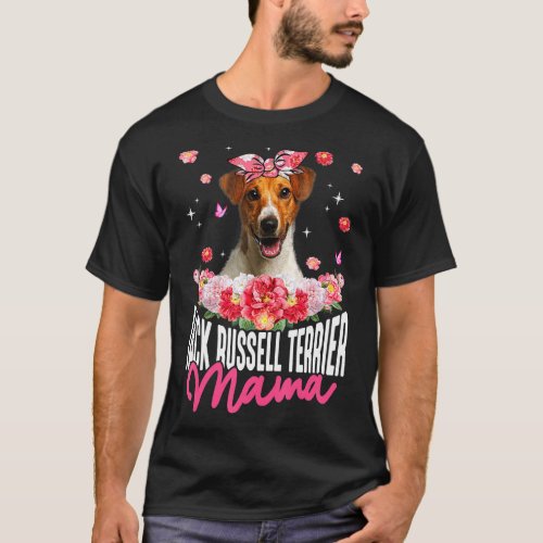 Jack Russell Terrier Mama Flower Bandana Dog Mothe T_Shirt
