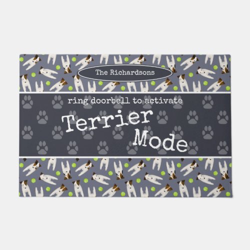 Jack Russell terrier mode personalized family name Doormat