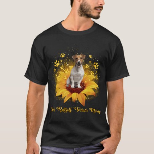 Jack Russell Terrier Mom Sunflower With Dog Paw Mo T_Shirt