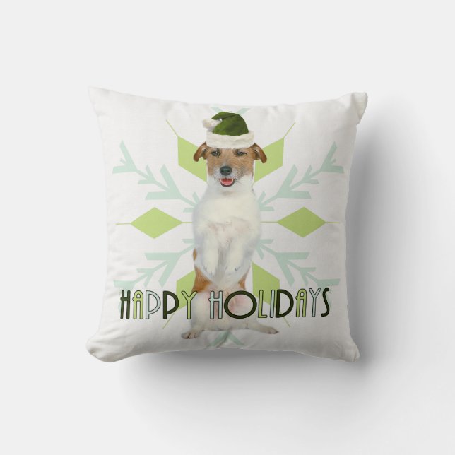 Jack Russell Terrier Monogrammed Christmas Throw Pillow (Front)