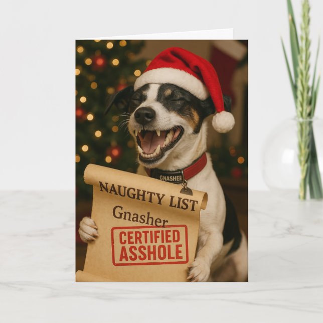Jack Russell Terrier Naughty List Christmas card (Front)