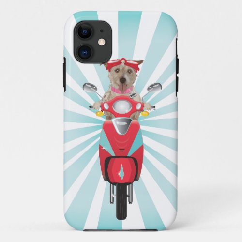 Jack Russell Terrier on Red Moped iPhone 11 Case