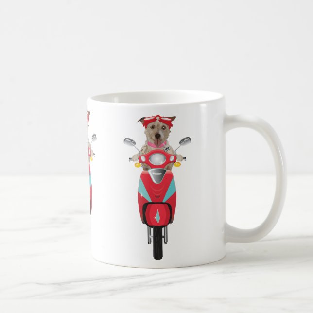 Jack Russell Terrier on Red Moped Mug (Right)