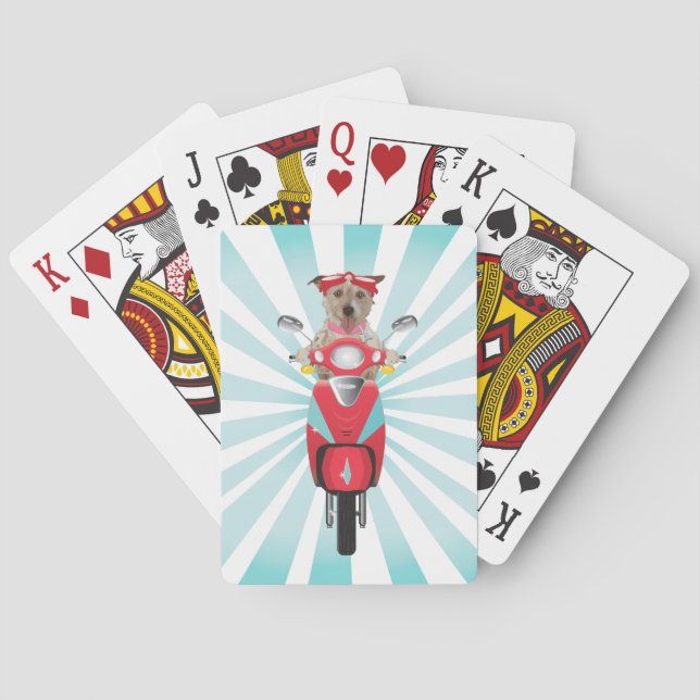 Jack Russell Terrier on Red Moped Poker Cards (Back)