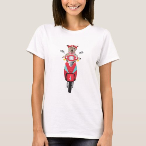 Jack Russell Terrier on Red Moped T_Shirt