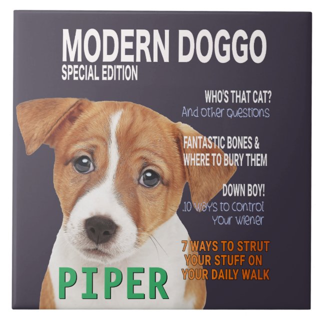Jack Russell Terrier Parody Magazine Cover  Ceramic Tile (Front)