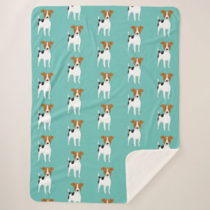 Jack Russell Terrier Pattern Aqua Sherpa Blanket