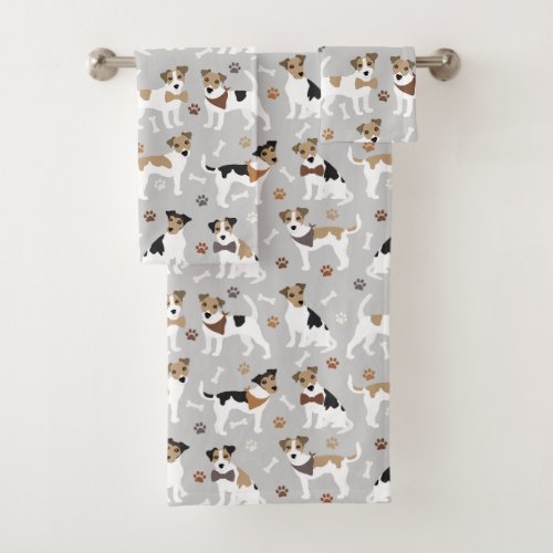 Jack Russell Terrier Paws and Bones Bath Towel Set