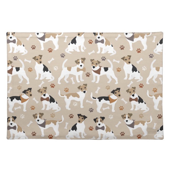 Jack Russell Terrier Paws and Bones Cloth Placemat (Front)