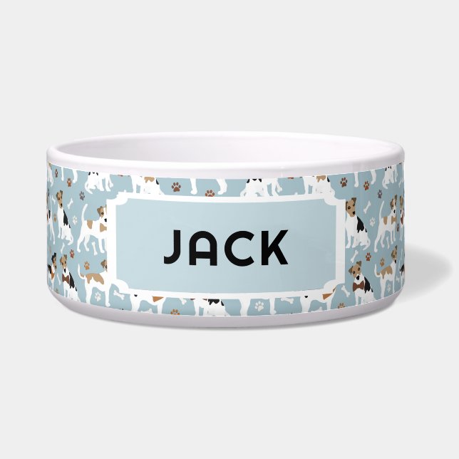 Jack Russell Terrier Paws and Bones Dog Bowl (Front)