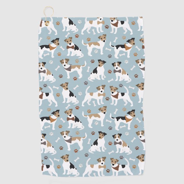 Jack Russell Terrier Paws and Bones Golf Towel (Front)