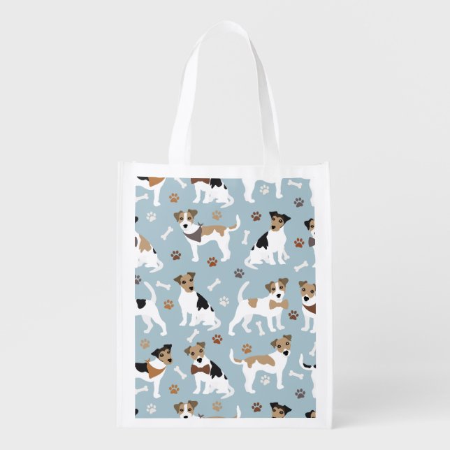 Jack Russell Terrier Paws and Bones Grocery Bag (Front)