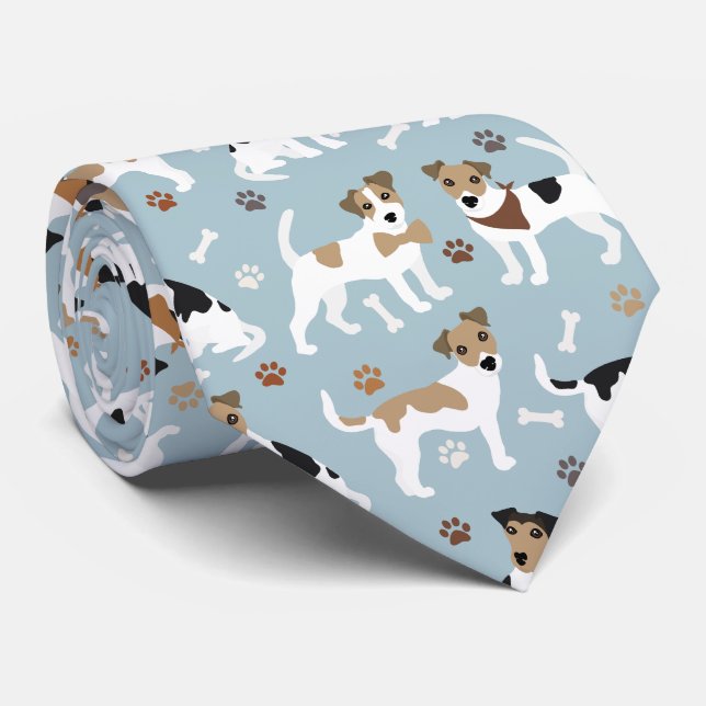 Jack Russell Terrier Paws and Bones Neck Tie (Rolled)