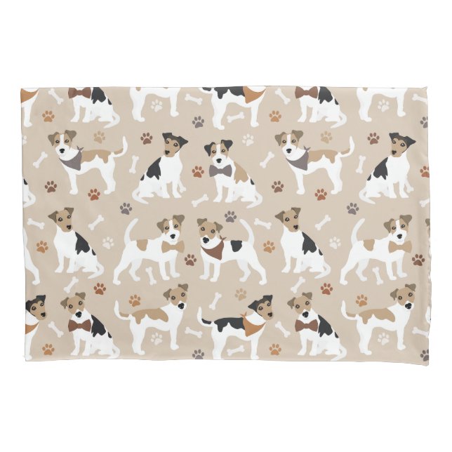 Jack Russell Terrier Paws and Bones Pillow Case (Front)