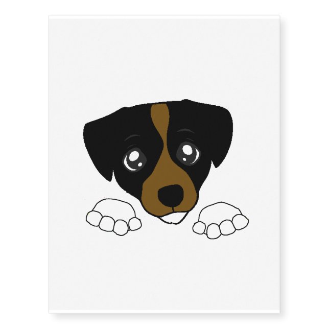 jack-russell-terrier peeking tri temporary tattoos (Front)