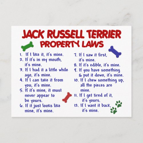 JACK RUSSELL TERRIER Property Laws 2 Postcard