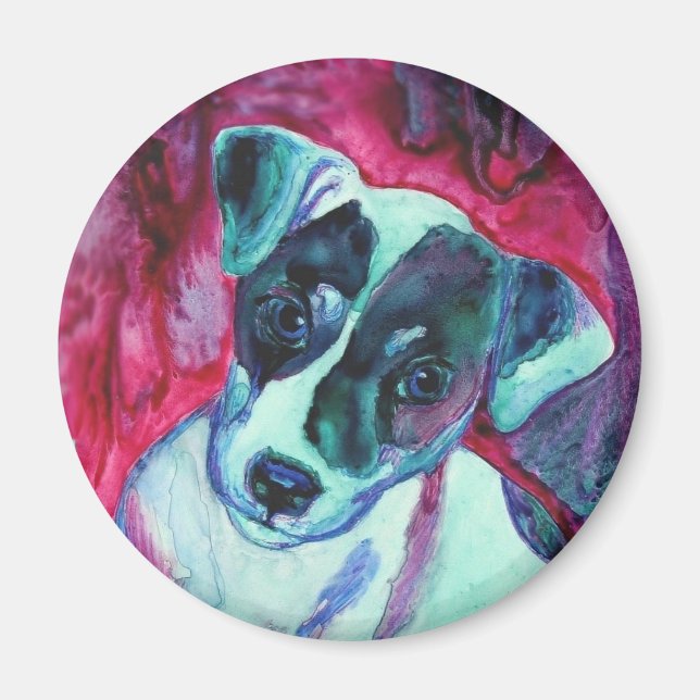 Jack Russell Terrier Pup Round Magnet - "Julep" (Front)
