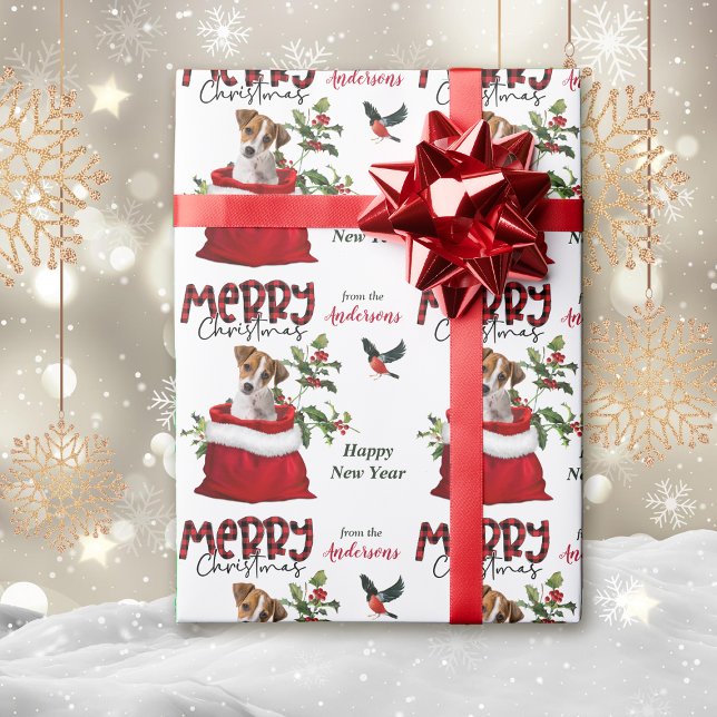 Jack Russell Terrier Puppy in Christmas Gift Bag Wrapping Paper (Creator Uploaded)