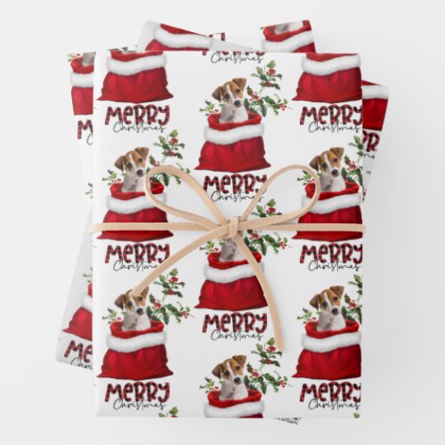 Jack Russell Terrier Puppy in Holiday Gift Bag Wrapping Paper Sheets