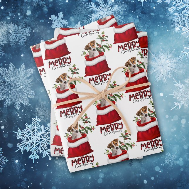 Jack Russell Terrier Puppy in Holiday Gift Bag Wrapping Paper Sheets (Creator Uploaded)