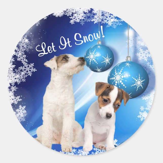 Jack Russell Terrier Puppy Let It Snow Stickers (Front)