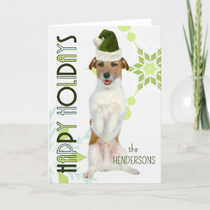 Jack Russell Terrier Santa Dog Green Christmas Holiday Card