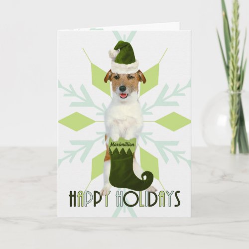 Jack Russell Terrier Santa Dog Green Christmas Holiday Card