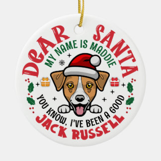 Jack Russell Terrier Santa Personalized Christmas Ceramic Ornament