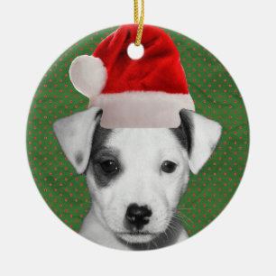 Jack Russell Terrier Santa puppy Ceramic Ornament