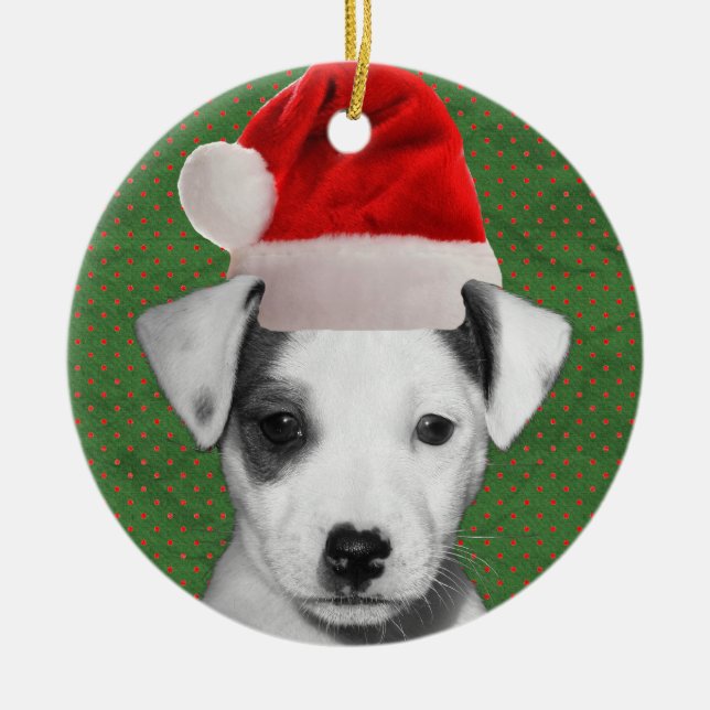 Jack Russell Terrier Santa puppy Ceramic Ornament (Front)