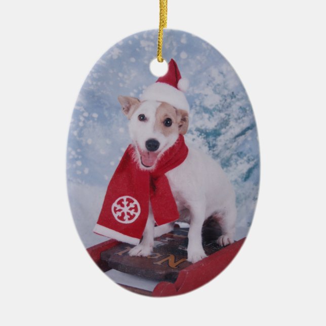Jack Russell Terrier - Santa's helper Ceramic Ornament (Front)