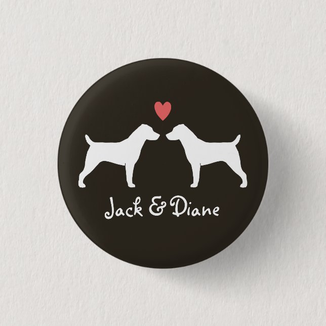 Jack Russell Terrier Silhouettes with Heart Pinback Button (Front)