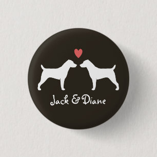 Jack Russell Terrier Silhouettes with Heart Pinback Button