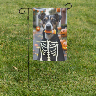 Jack Russell Terrier Skeleton Halloween Garden Flag
