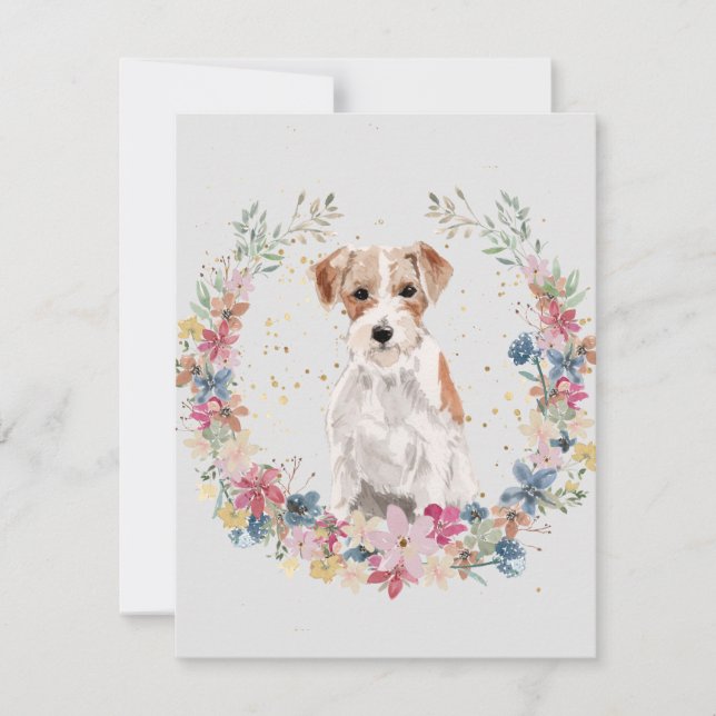 Jack Russell Terrier Spring Flowers Monogram Note Card (Front)