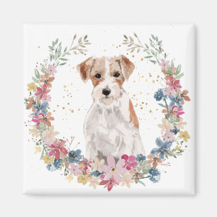 Jack Russell Terrier Spring Flowers Wreath Magnet