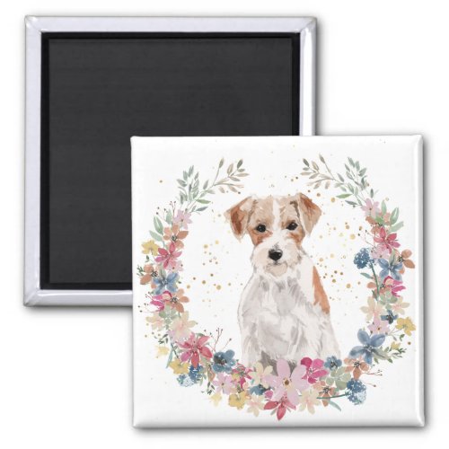 Jack Russell Terrier Spring Flowers Wreath Magnet