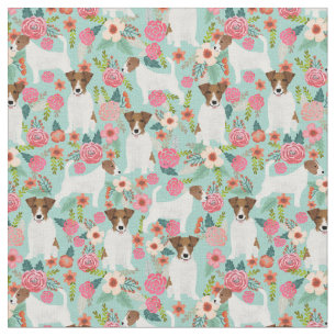 jack russell terrier vintage florals mint fabric