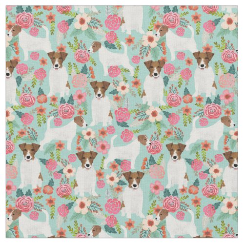 jack russell terrier vintage florals mint fabric