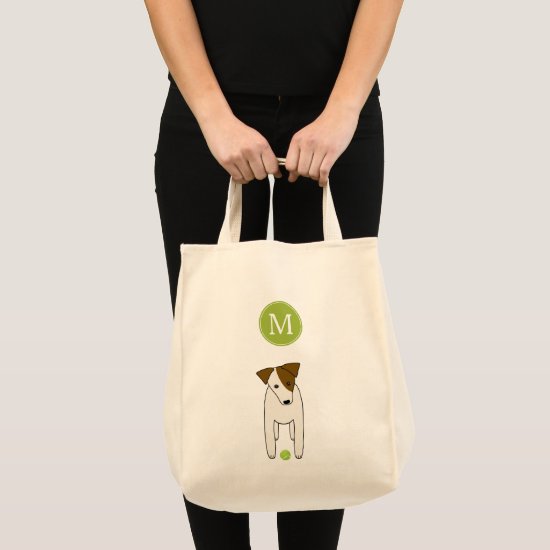 Jack Russell Terrier w tennis ball monogrammed Tote Bag