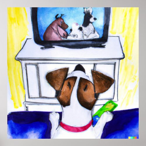 Jack Russell Terrier Watching a Dog TV Show Poster