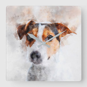 Jack Russell Terrier Watercolor Art Square Wall Clock