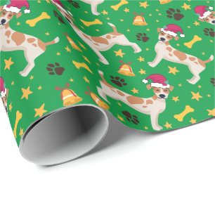 Jack Russell Terrier With Santa Hat Christmas Wrapping Paper